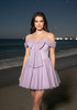 Draped Bardot Bow A Line Dress Lavender