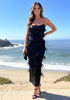 Strapless Feather Sequin Maxi Dress Black