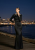 Long Sleeve Crystal Neck Detail Maxi Dress Black