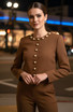 Long Sleeve Embellished Suit Brown