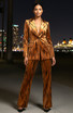 Long Sleeve Animal Print Suit Light Brown