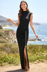 Draped Zipper Detail Maxi Dress Black