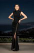 Draped Zipper Detail Maxi Dress Black