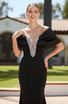 Draped Bardot Crystal Embellished Maxi Dress Black