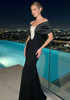 Draped Bardot Crystal Embellished Maxi Dress Black