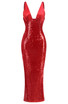 Silk Bustier Sequin Maxi Dress Red