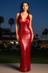 Silk Bustier Sequin Maxi Dress Red
