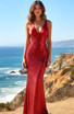 Silk Bustier Sequin Maxi Dress Red