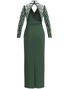 Long Sleeve Pearl Backless Maxi Dress Green