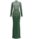Long Sleeve Pearl Backless Maxi Dress Green