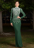 Long Sleeve Pearl Backless Maxi Dress Green