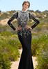 Long Sleeve Pearl Backless Maxi Dress Black