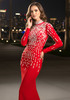 Long Sleeve Pearl Backless Maxi Dress Red