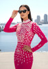 Long Sleeve Pearl Backless Maxi Dress Hot Pink
