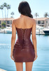 Strapless Draped Corset Faux Leather Dress Burgundy