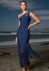 Crystal One Shoulder Tassel Maxi Dress Navy Blue
