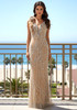 Halter Floral Crystal Sequin Maxi Dress Nude