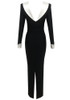 Long Sleeve Backless Maxi Dress Black White