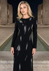 Long Sleeve Embellished Details Maxi Dress Black