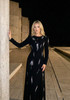 Long Sleeve Embellished Details Maxi Dress Black
