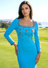 Long Sleeve Embellished Midi Dress Blue