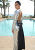 Long Sleeve Sequin Backless Bow Maxi Dress Silver