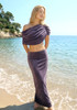 Draped Bardot Two Piece Maxi Velvet Dress Purple
