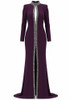 Long Sleeve Crystal Trim Maxi Dress Plum