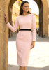 Long Sleeve Crystal Neckline Midi Dress Pink