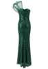 One Shoulder Sparkly Maxi Dress Green