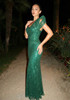 One Shoulder Sparkly Maxi Dress Green