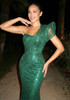 One Shoulder Sparkly Maxi Dress Green