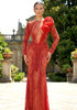 Long Sleeve Sequin Mesh Maxi Dress Red
