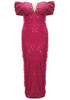Bardot Crystal Bustier Sequin Maxi Dress Hot Pink