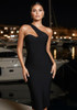 One Shoulder Bustier Midi Dress Black