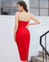 Strapless Draped Bustier Midi Dress Red