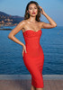 Strapless Bustier Midi Dress Red