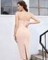 Strapless Draped Bustier Midi Dress Nude Pink