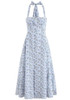Halter Button A Line Midi Dress Floral Blue