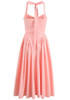 Halter Bustier A Line Midi Dress Pink