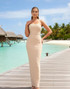 Strapless Pearl Embellished Maxi Dress Nude