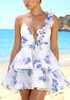 Floral Ruffle Skater Dress Blue
