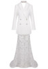 Long Sleeve Blazer Lace Maxi Two Piece Dress White