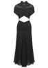 Draped Mesh A Line Maxi Dress Black