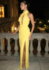 Halter Floral Cut Out Maxi Dress Yellow