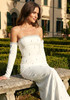 Long Sleeve Bardot Crystal Pearl Maxi Dress White