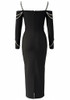 Long Sleeve Bardot Pearl Crystal Maxi Dress Black