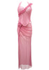 Halter Sparkly Two Piece Maxi Dress Pink