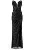Strapless Crystal Bustier Sparkly Maxi Dress Black