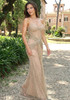 Strapless Crystal Sequin Draped Maxi Dress Nude